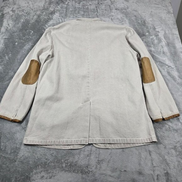 Vtg Sierra Trading Post Jacket Mens Large Beige Canvas Safari Hunting Chore Coat - Picture 9 of 16